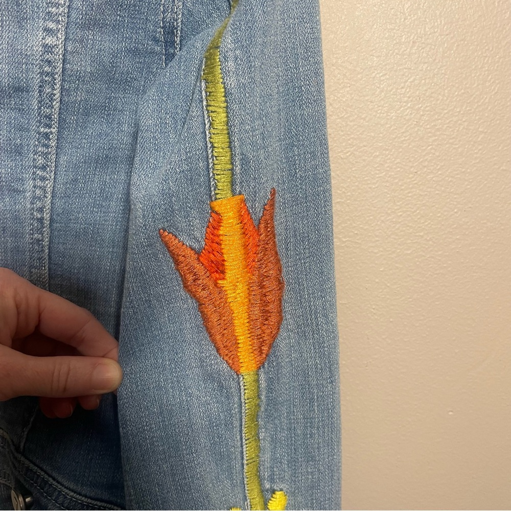 Anthropologie Pilcro & the letterpress embroidered Jean denim jacket floral sun - Picture 5 of 12